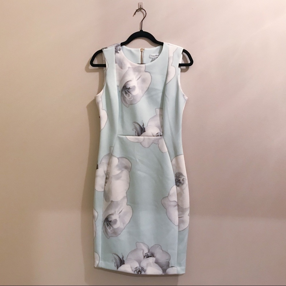 Calvin Klein Sheath Scuba Dress, Size 8, blue.